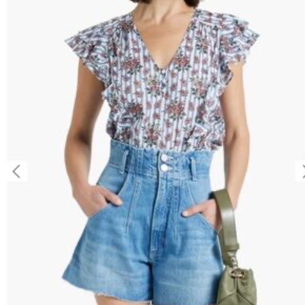 Veronica Beard Joi Floral Flutter Sleeve Blouse
